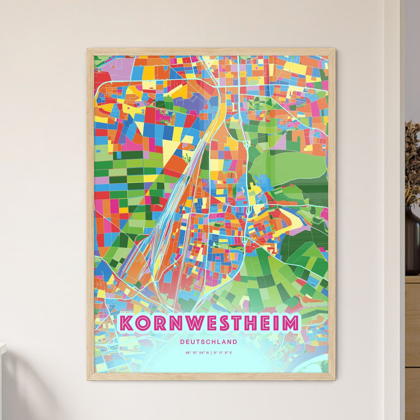 Colorful KORNWESTHEIM GERMANY Fine Art Map Crazy Colors