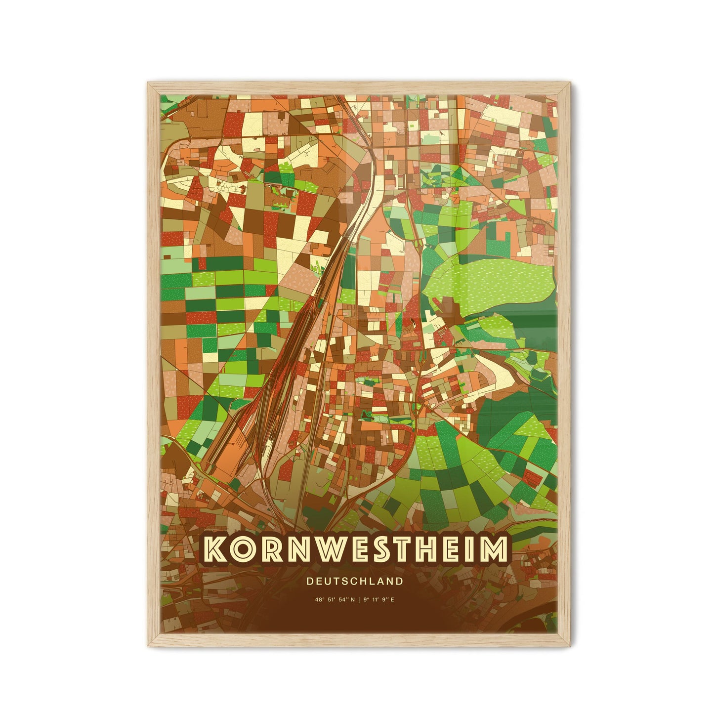 Colorful KORNWESTHEIM GERMANY Fine Art Map Farmhouse