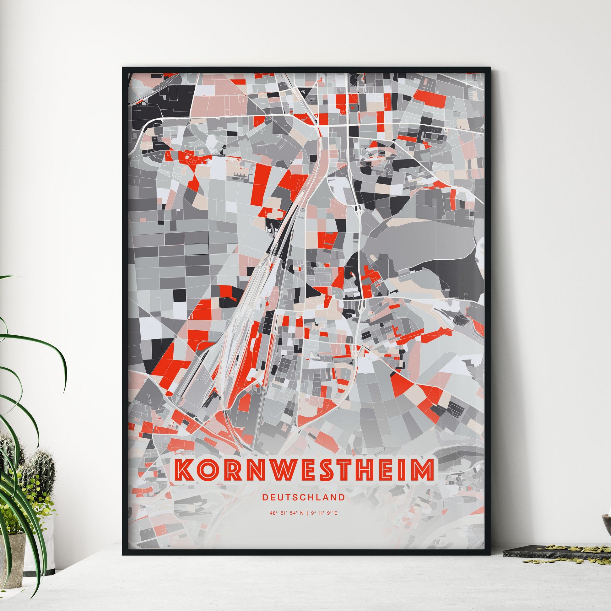 Colorful KORNWESTHEIM GERMANY Fine Art Map Modern