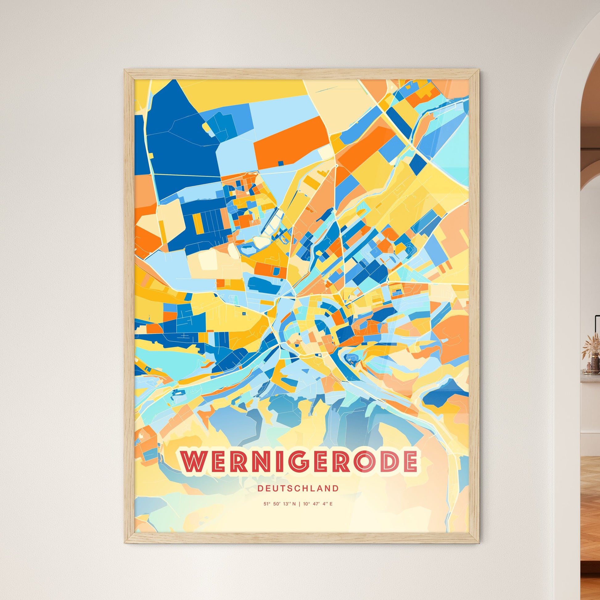 Colorful WERNIGERODE GERMANY Fine Art Map Blue Orange