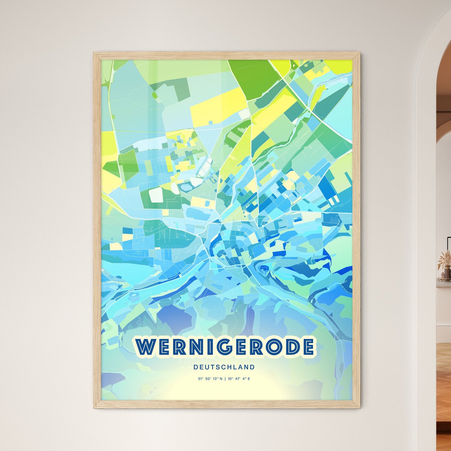 Colorful WERNIGERODE GERMANY Fine Art Map Cool Blue