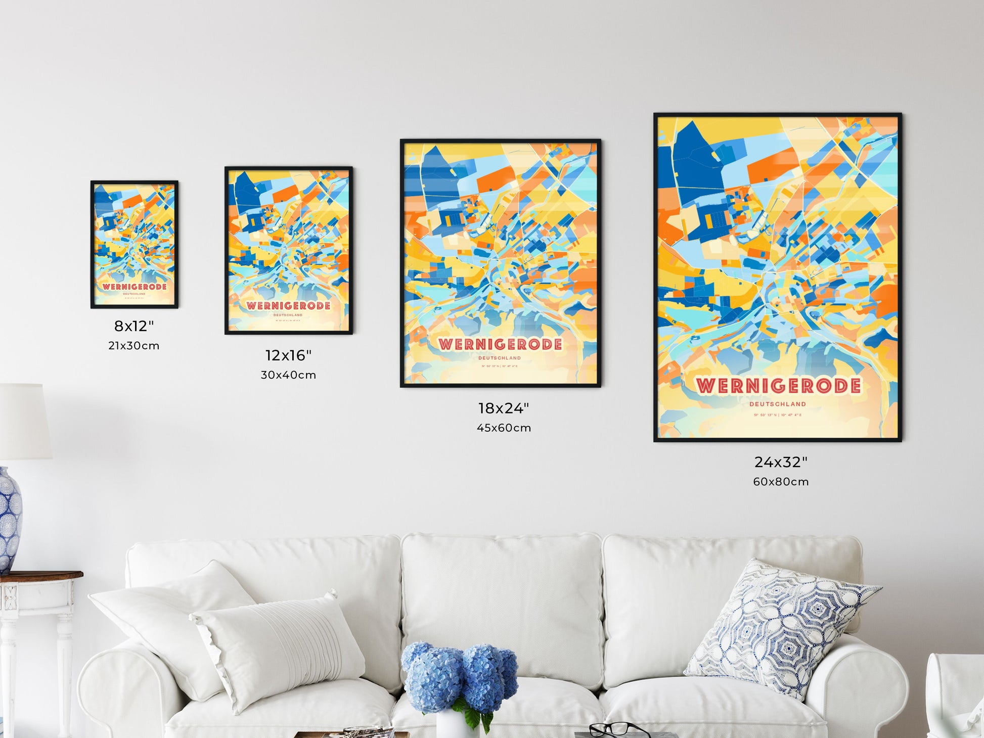 Colorful WERNIGERODE GERMANY Fine Art Map Blue Orange