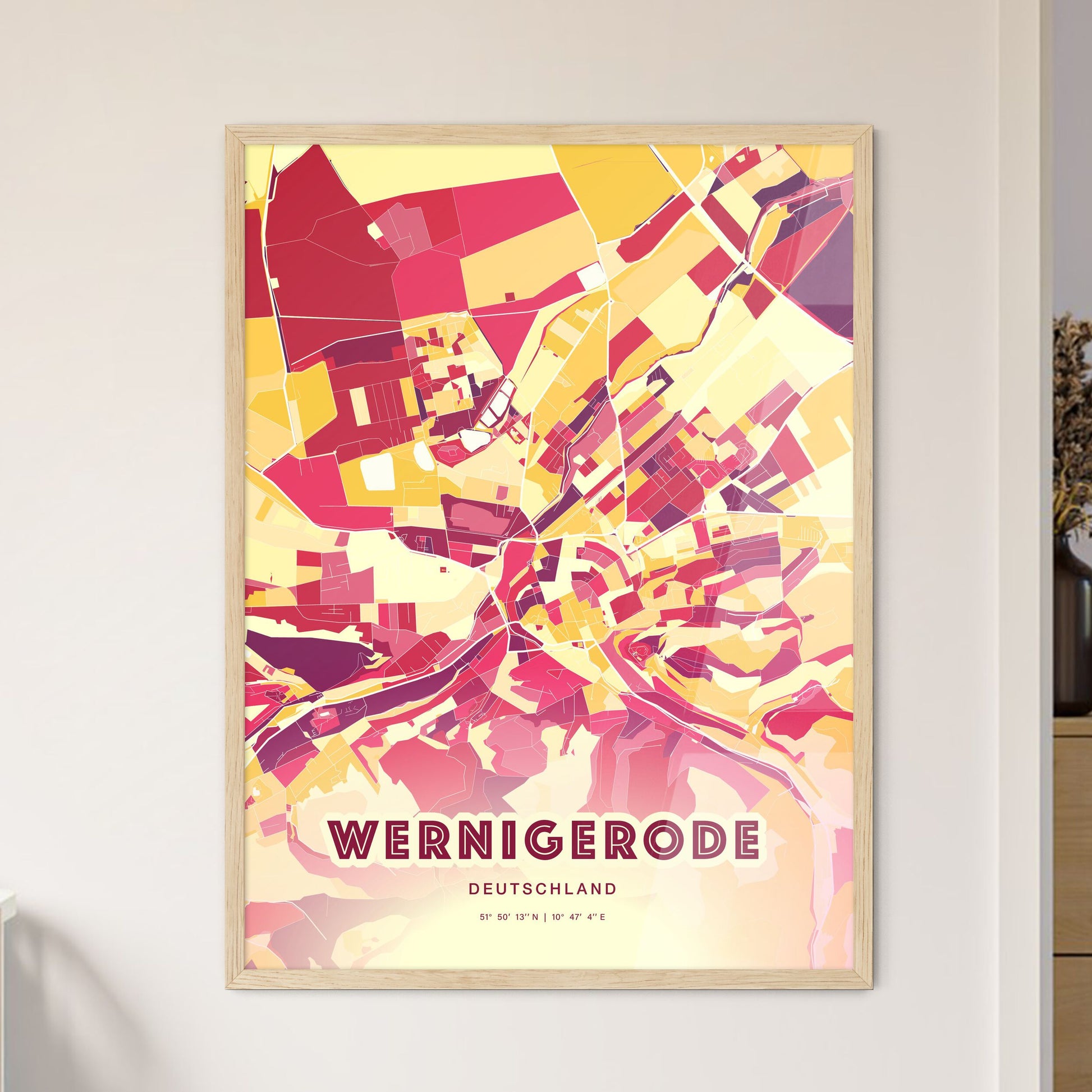 Colorful WERNIGERODE GERMANY Fine Art Map Hot Red