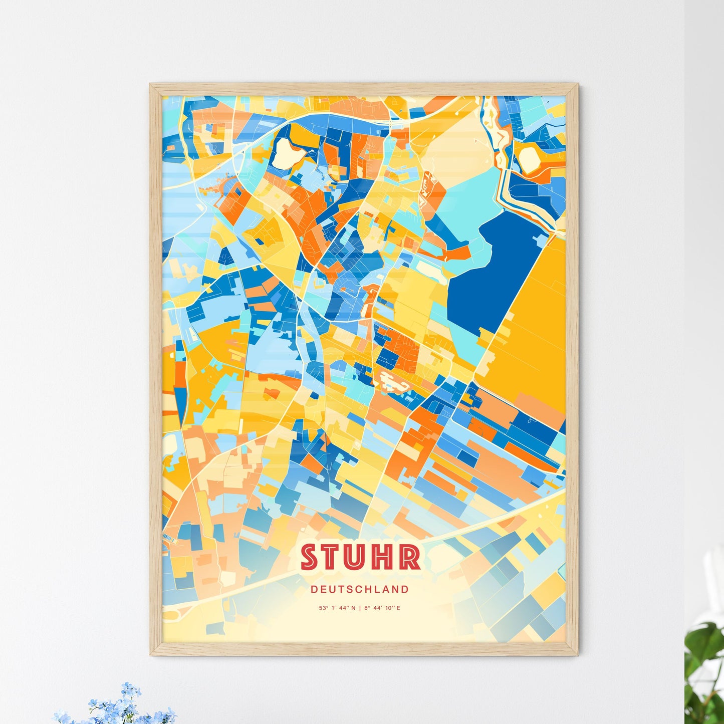 Colorful STUHR GERMANY Fine Art Map Blue Orange