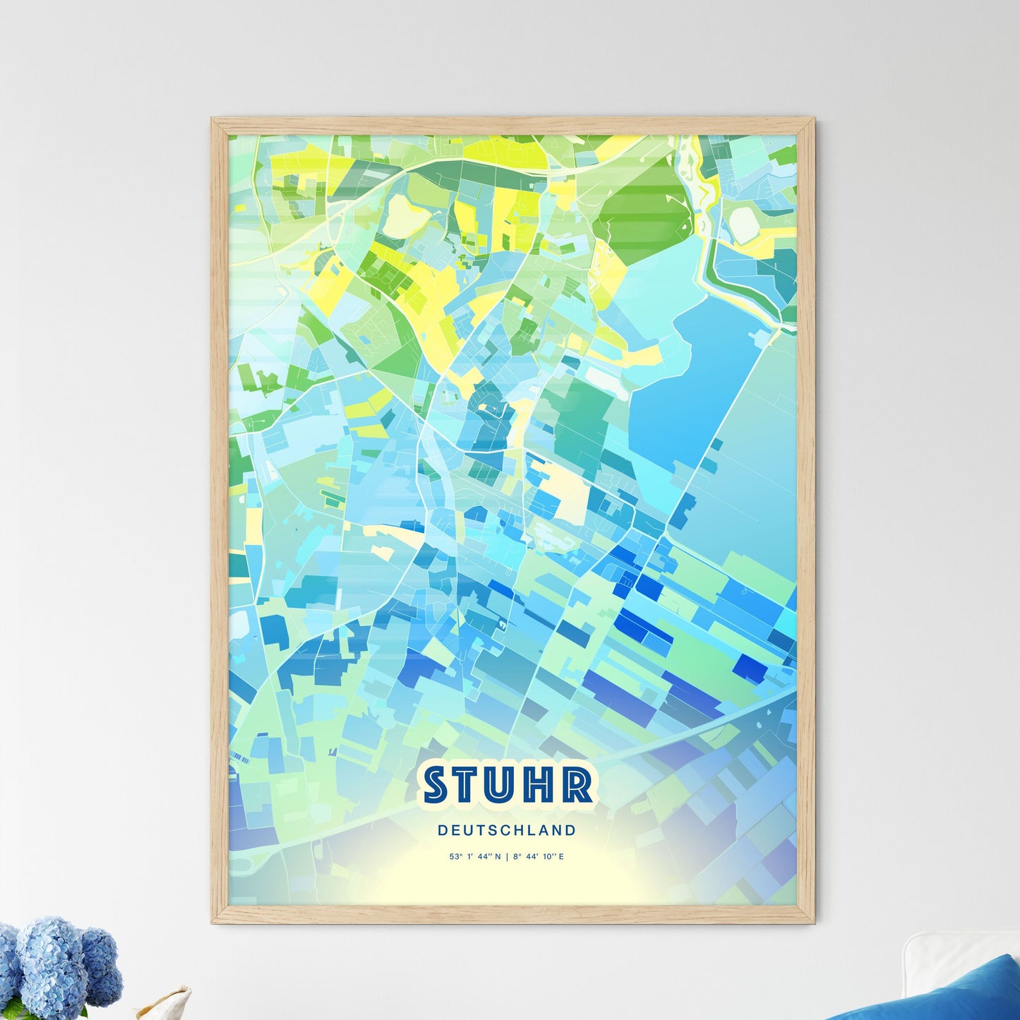 Colorful STUHR GERMANY Fine Art Map Cool Blue