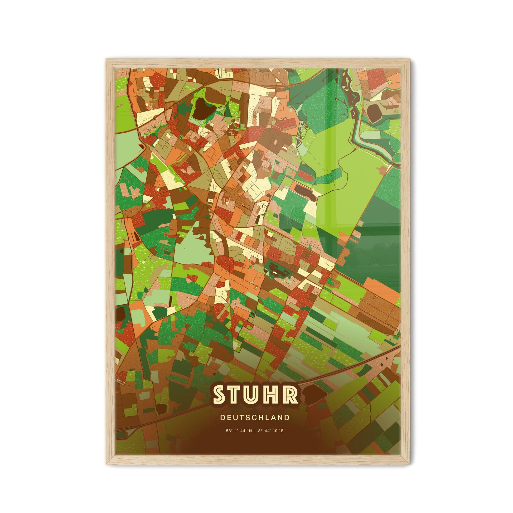 Colorful STUHR GERMANY Fine Art Map Farmhouse