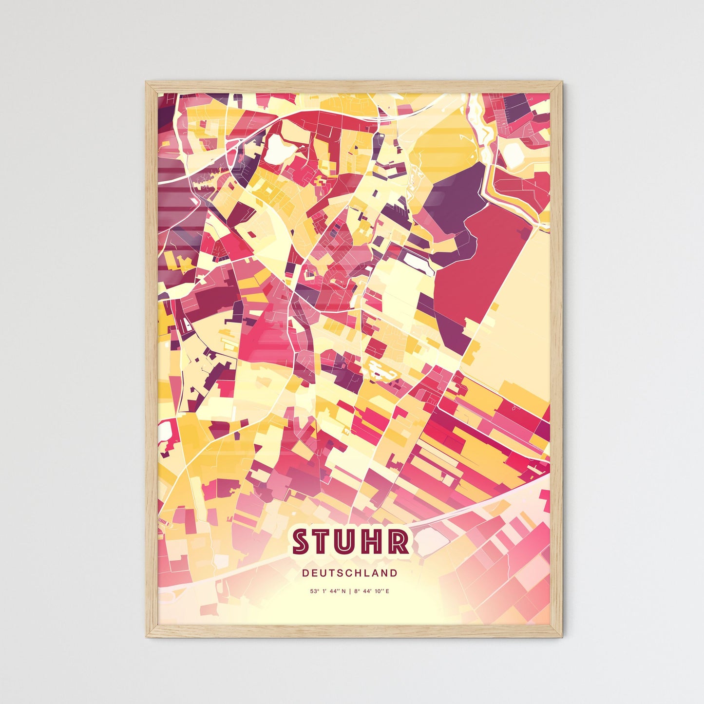 Colorful STUHR GERMANY Fine Art Map Hot Red