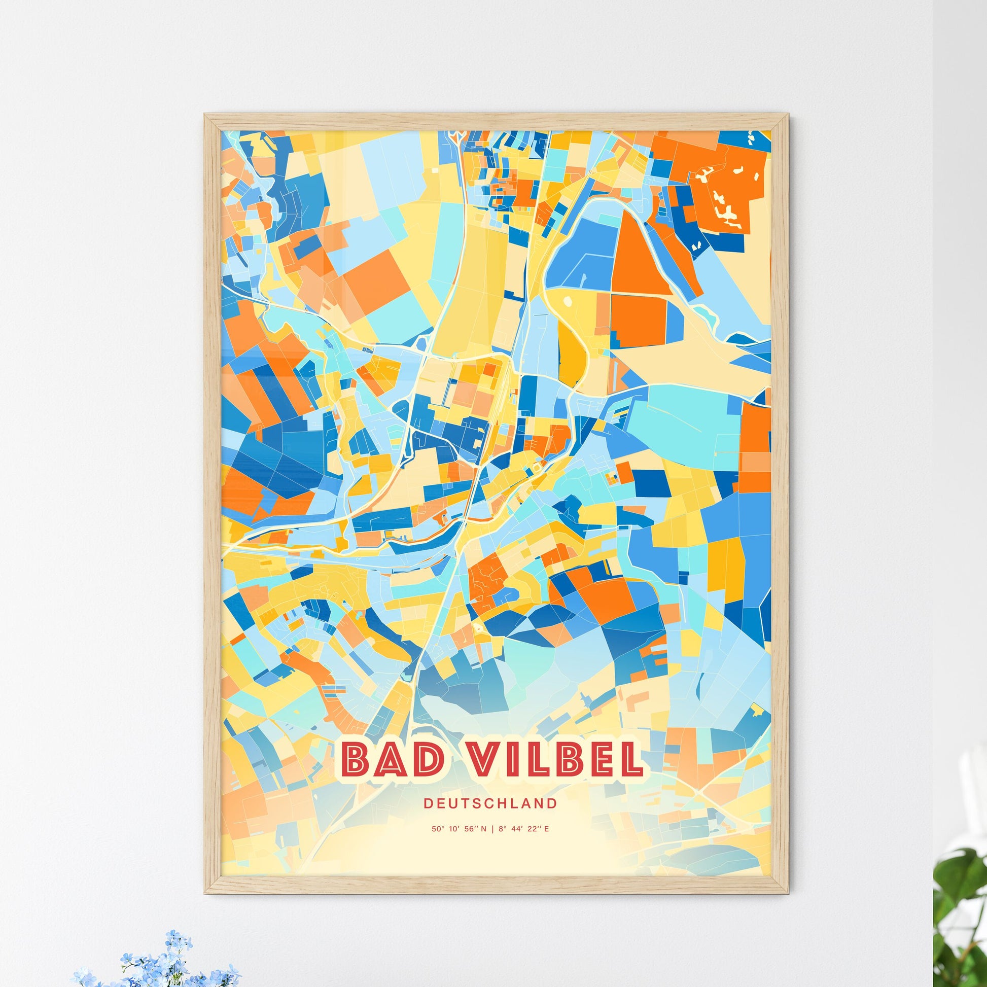 Colorful BAD VILBEL GERMANY Fine Art Map Blue Orange