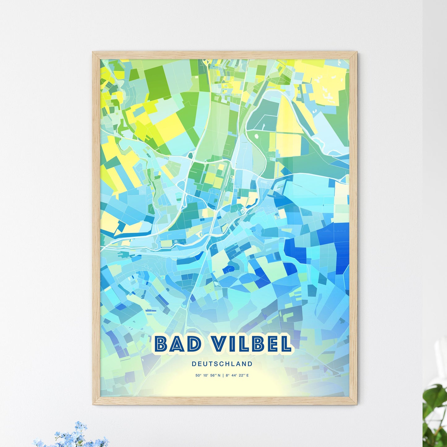 Colorful BAD VILBEL GERMANY Fine Art Map Cool Blue