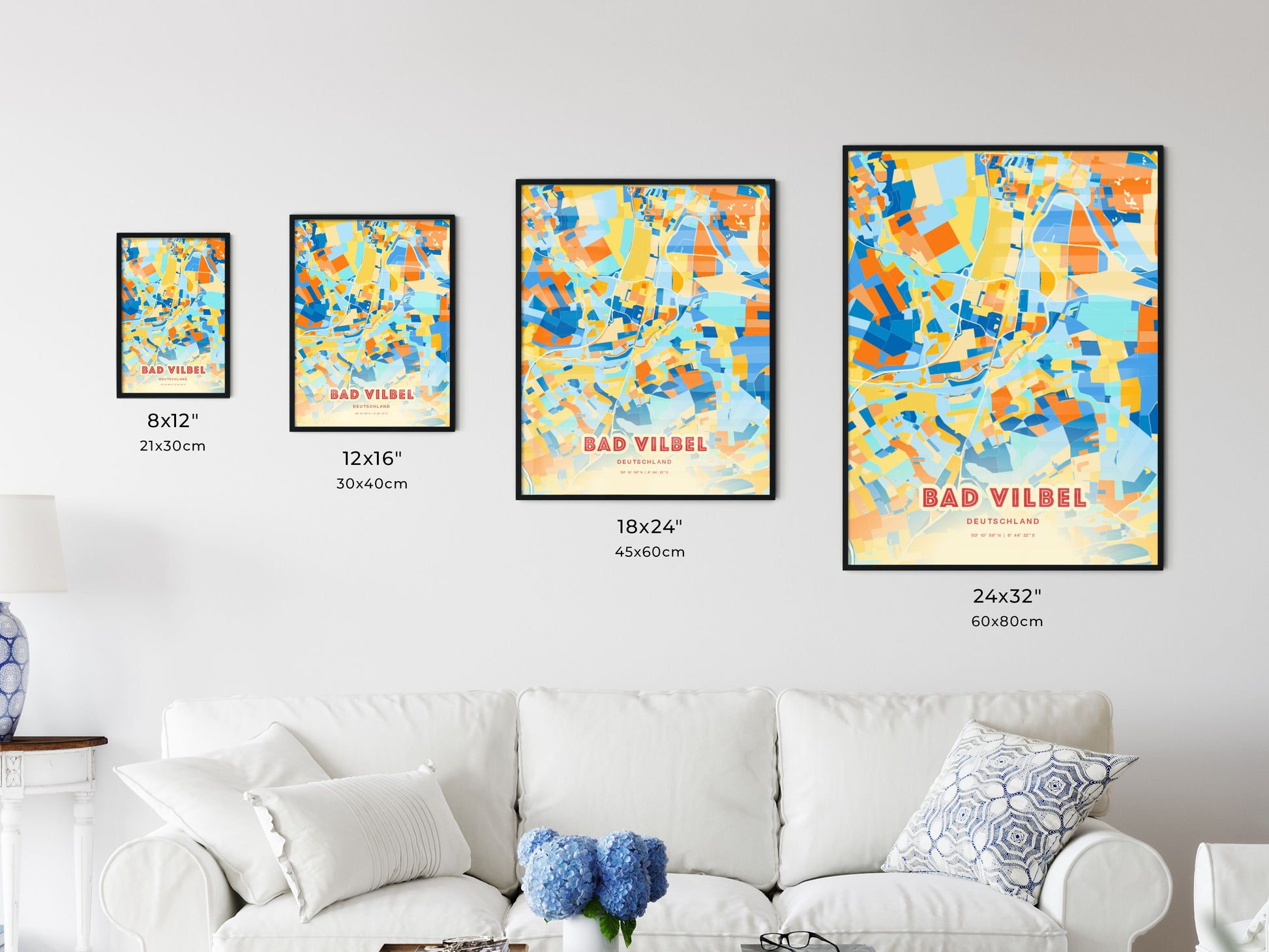 Colorful BAD VILBEL GERMANY Fine Art Map Blue Orange