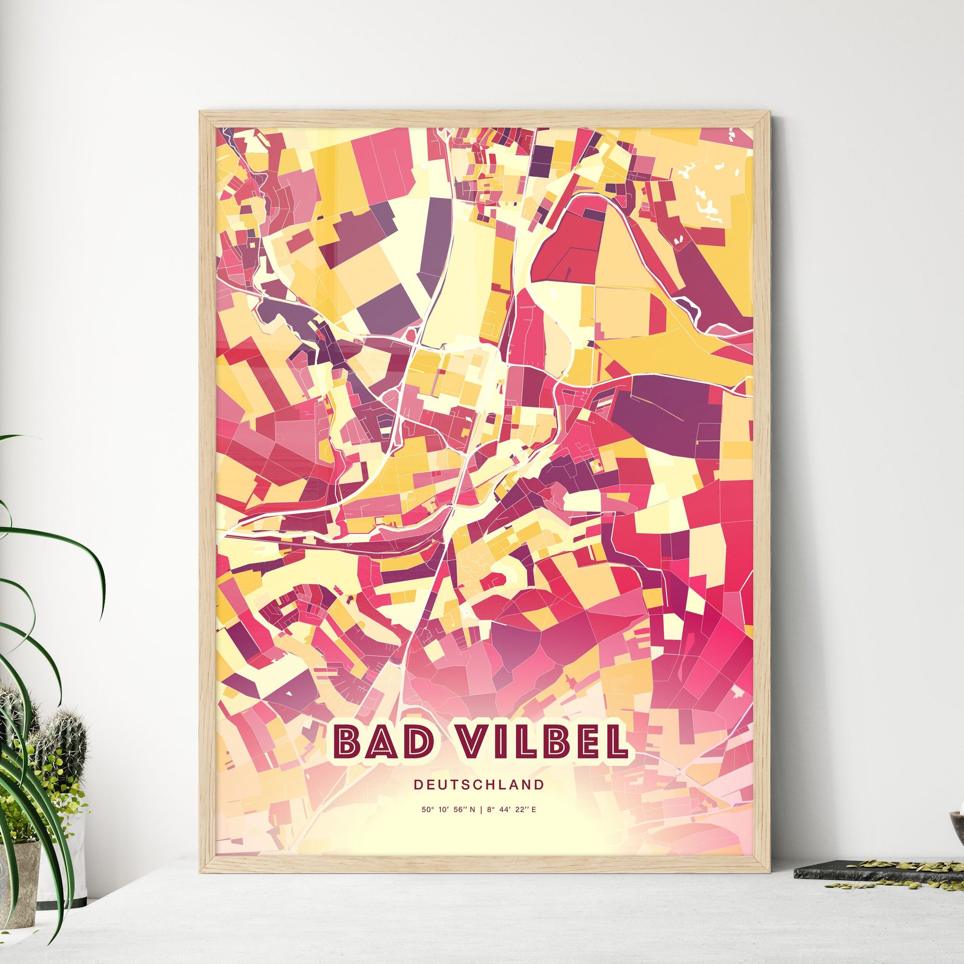 Colorful BAD VILBEL GERMANY Fine Art Map Hot Red