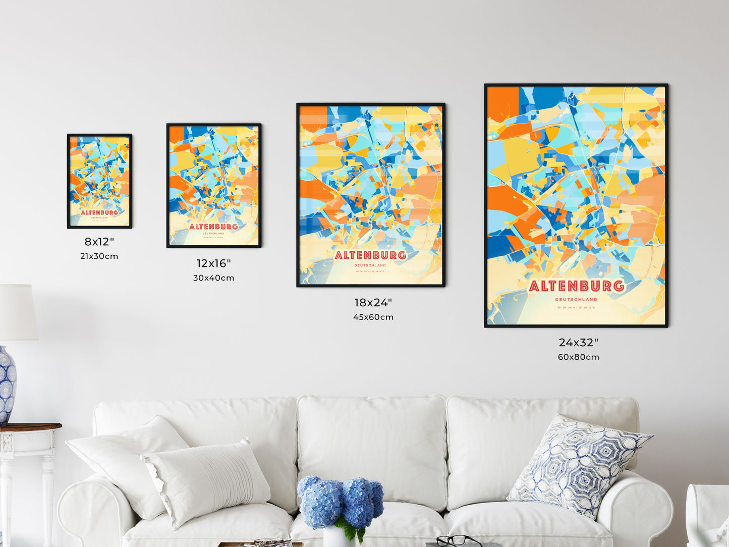 Colorful ALTENBURG GERMANY Fine Art Map Blue Orange