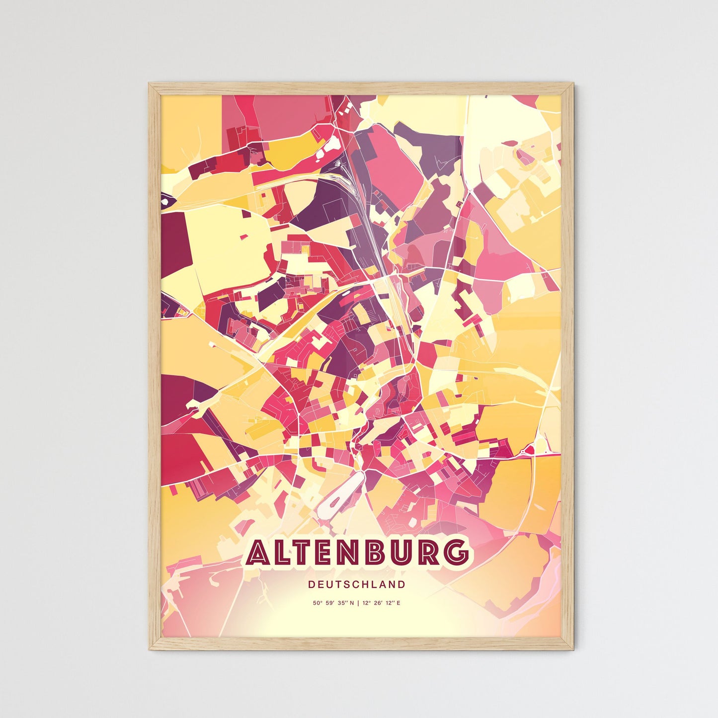 Colorful ALTENBURG GERMANY Fine Art Map Hot Red