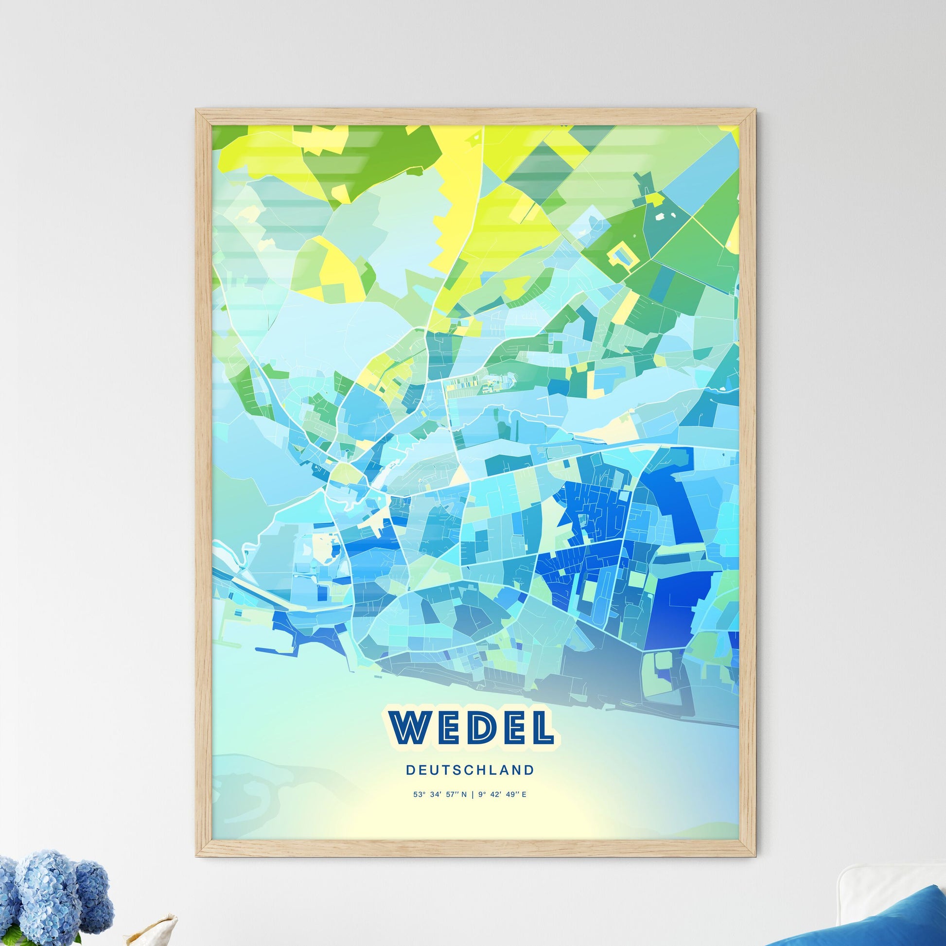 Colorful WEDEL GERMANY Fine Art Map Cool Blue