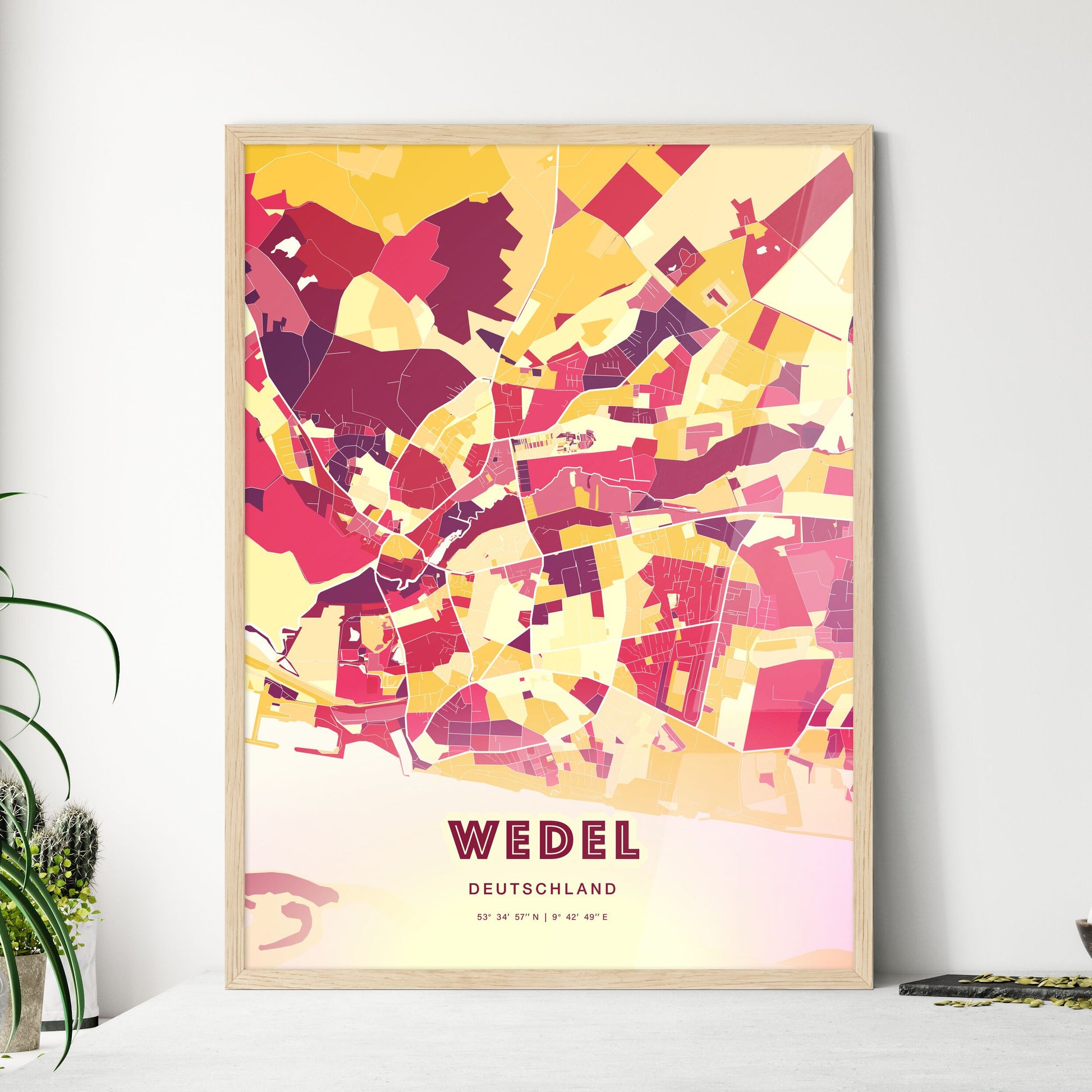 Colorful WEDEL GERMANY Fine Art Map Hot Red