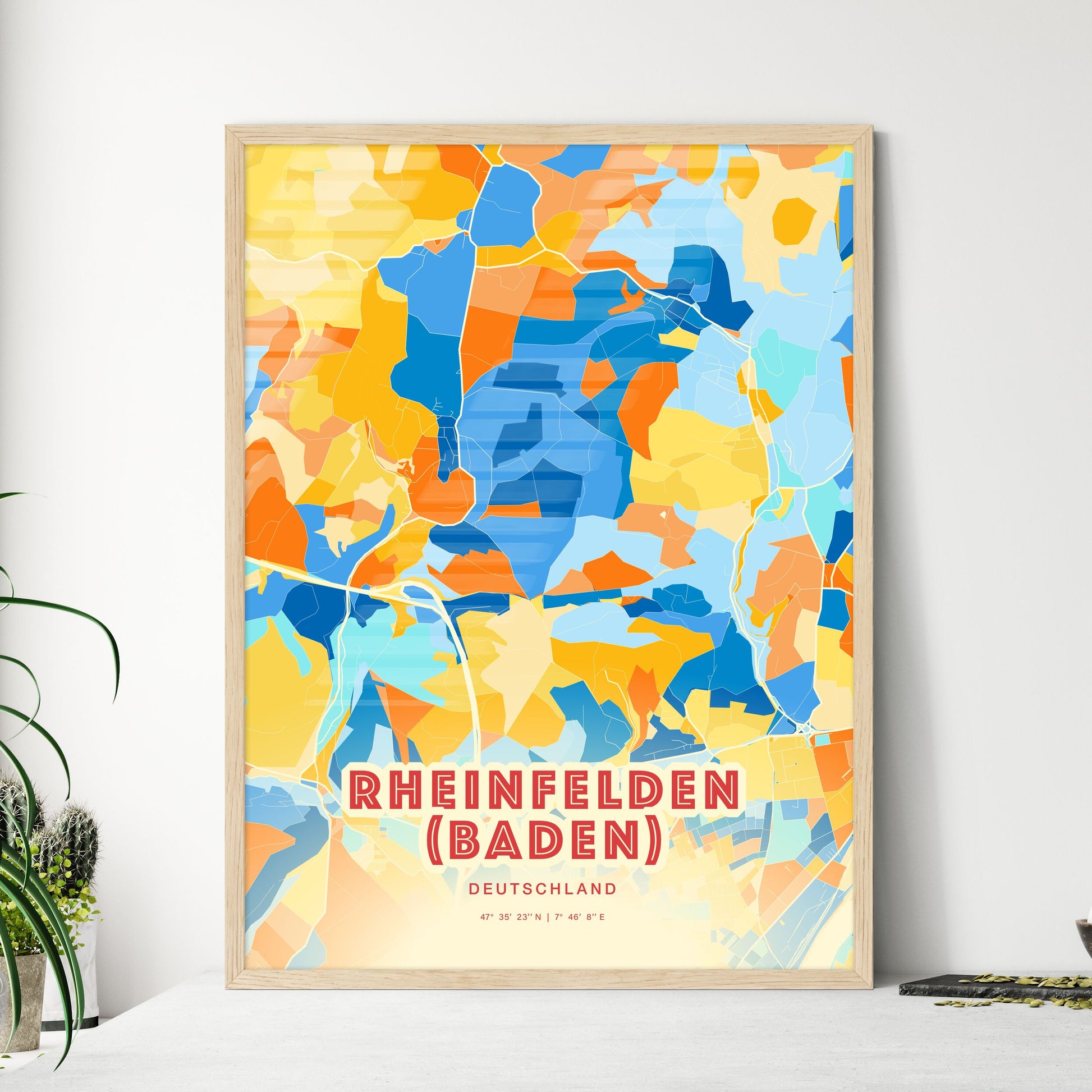 Colorful RHEINFELDEN (BADEN) GERMANY Fine Art Map Blue Orange