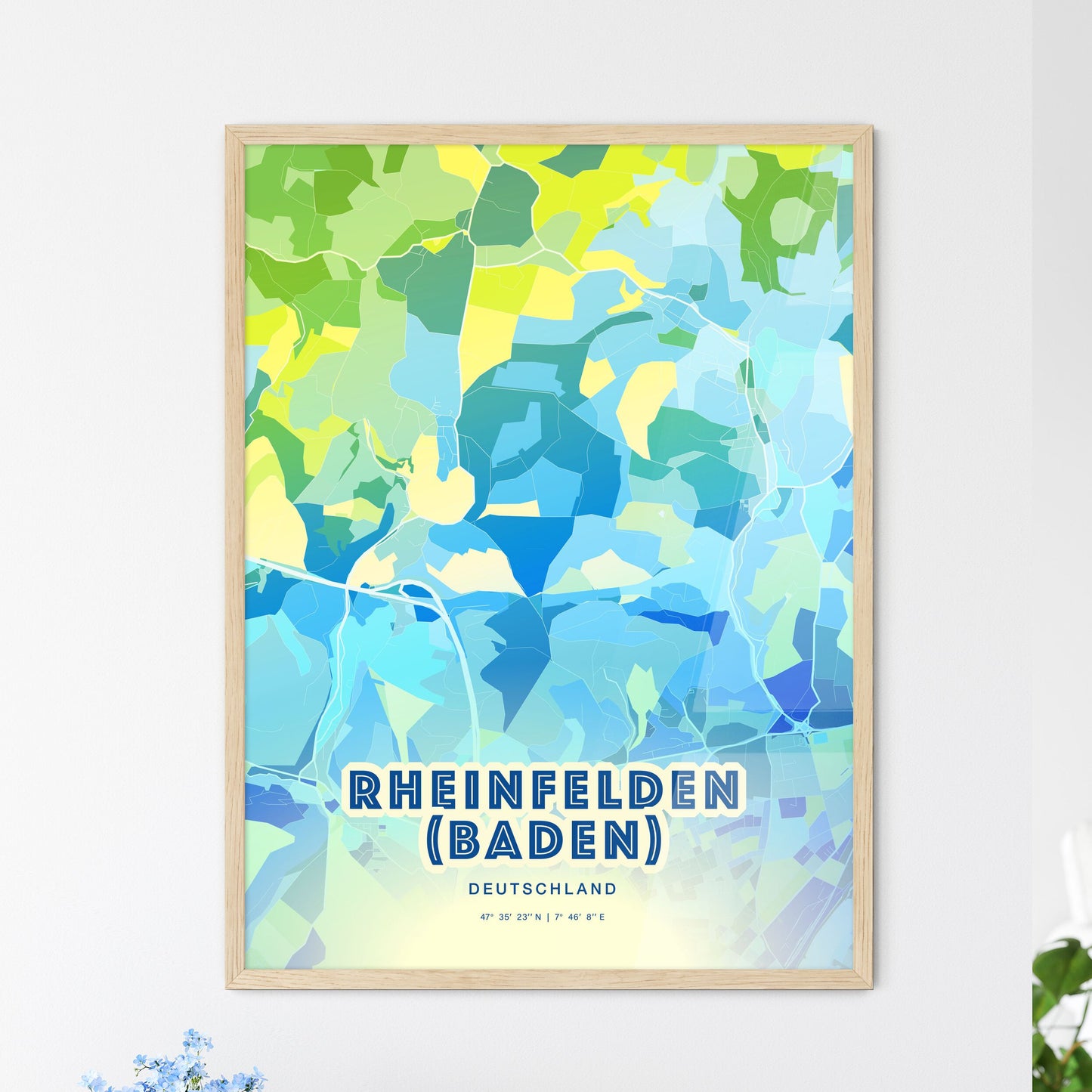 Colorful RHEINFELDEN (BADEN) GERMANY Fine Art Map Cool Blue