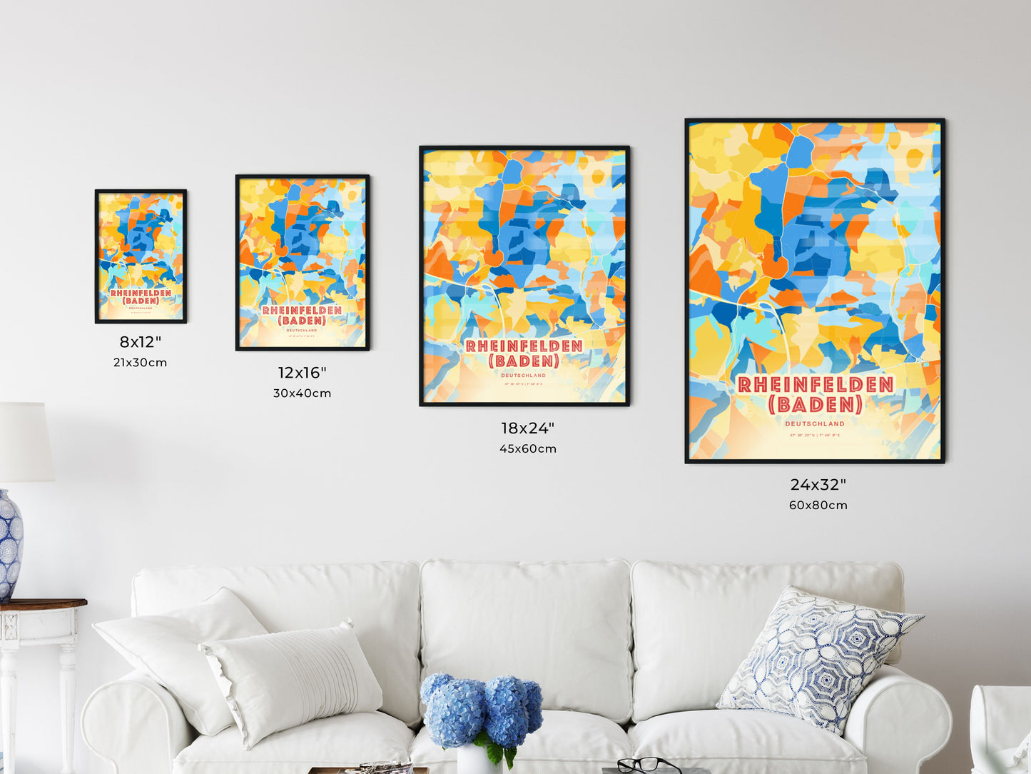 Colorful RHEINFELDEN (BADEN) GERMANY Fine Art Map Blue Orange