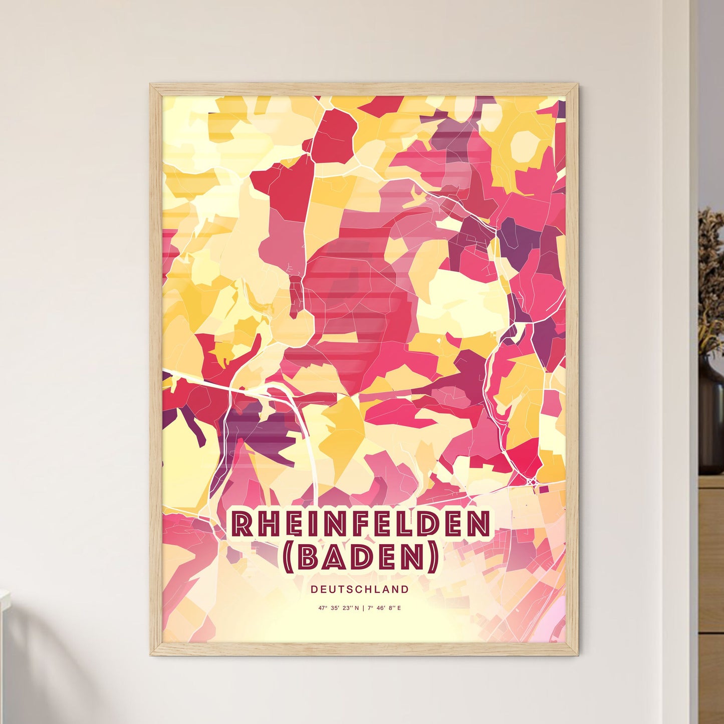 Colorful RHEINFELDEN (BADEN) GERMANY Fine Art Map Hot Red