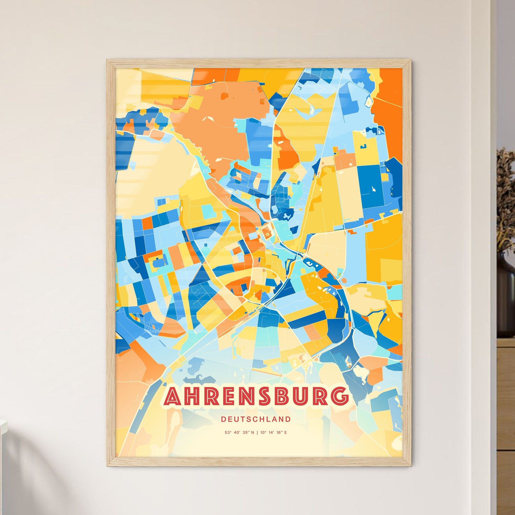 Colorful AHRENSBURG GERMANY Fine Art Map Blue Orange