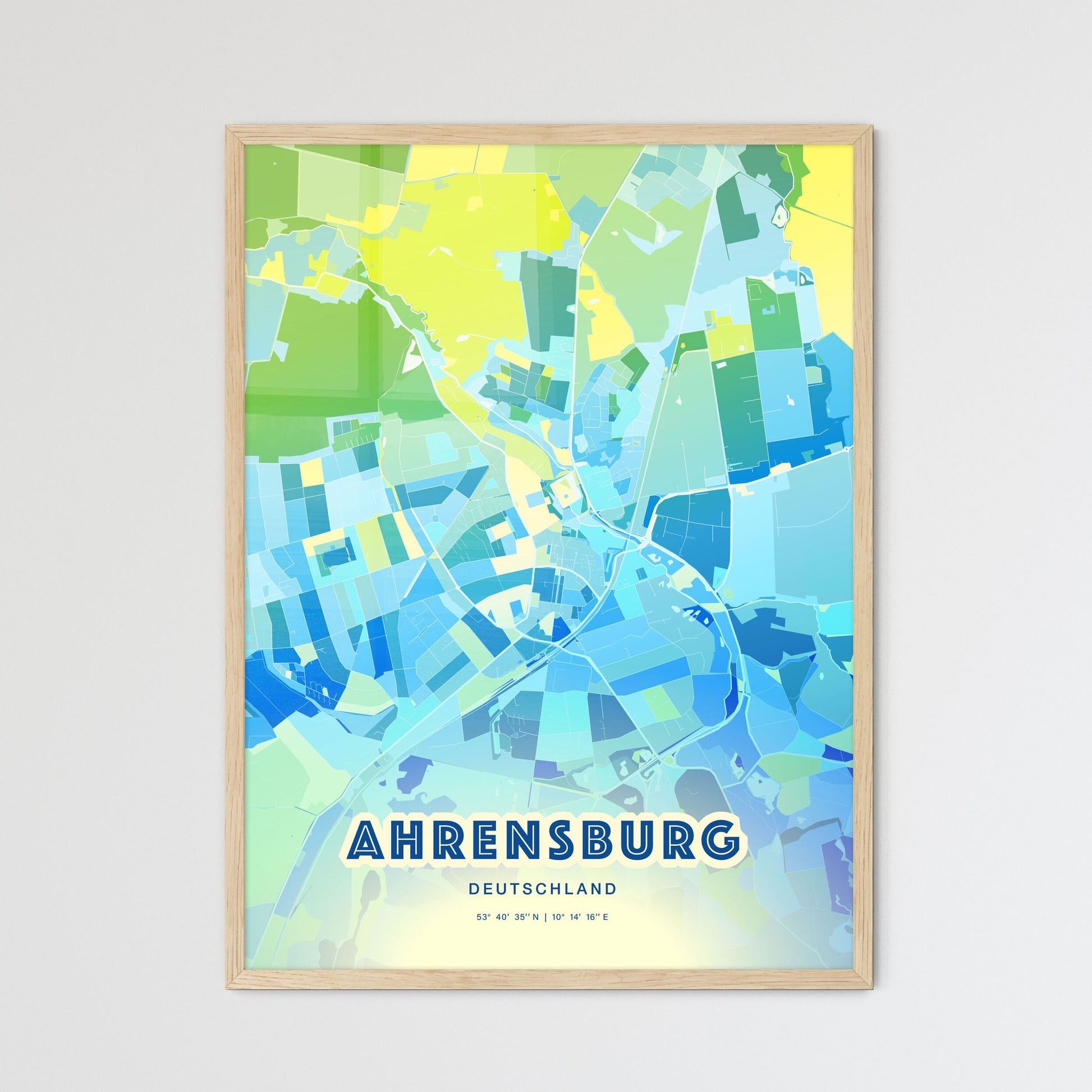 Colorful AHRENSBURG GERMANY Fine Art Map Cool Blue