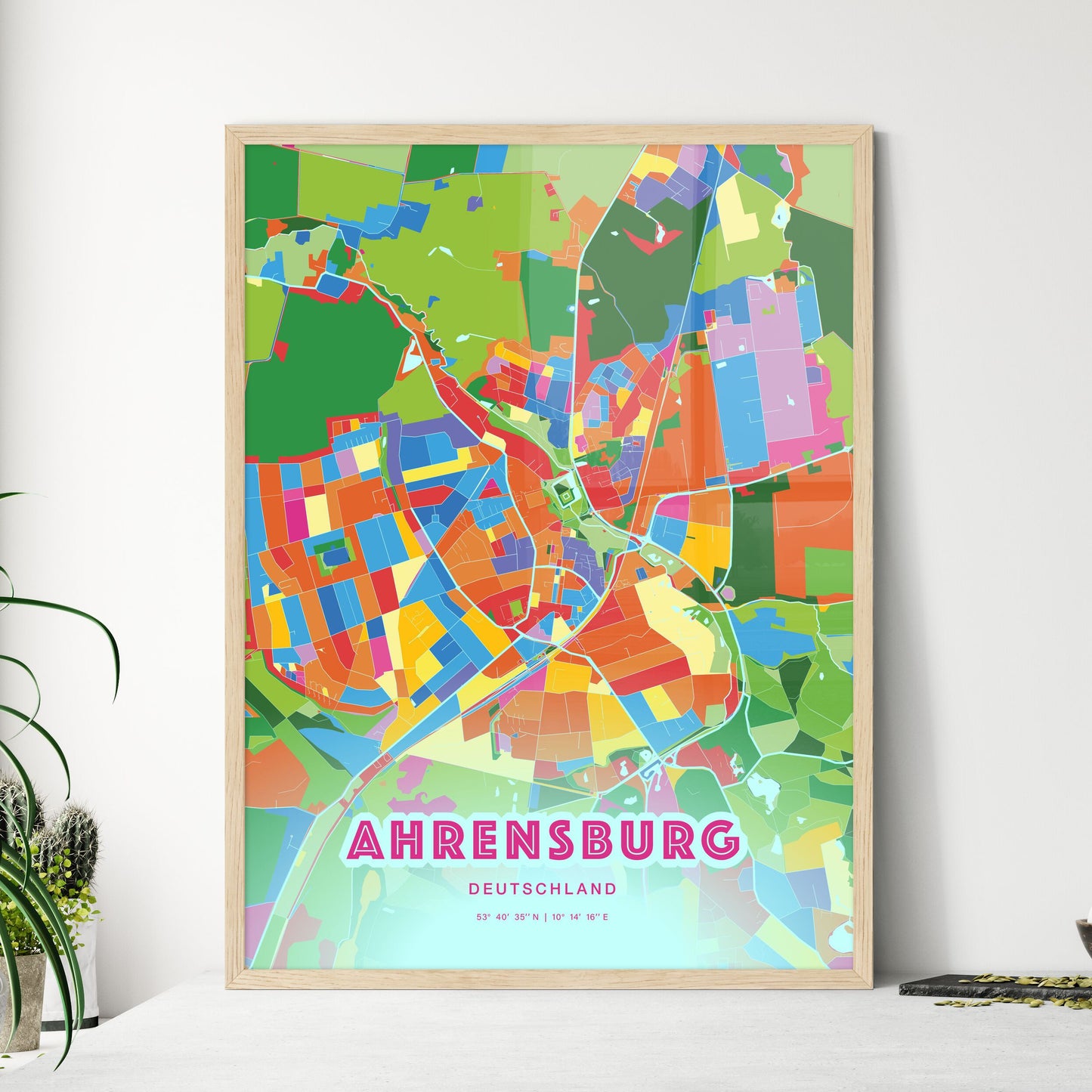 Colorful AHRENSBURG GERMANY Fine Art Map Crazy Colors