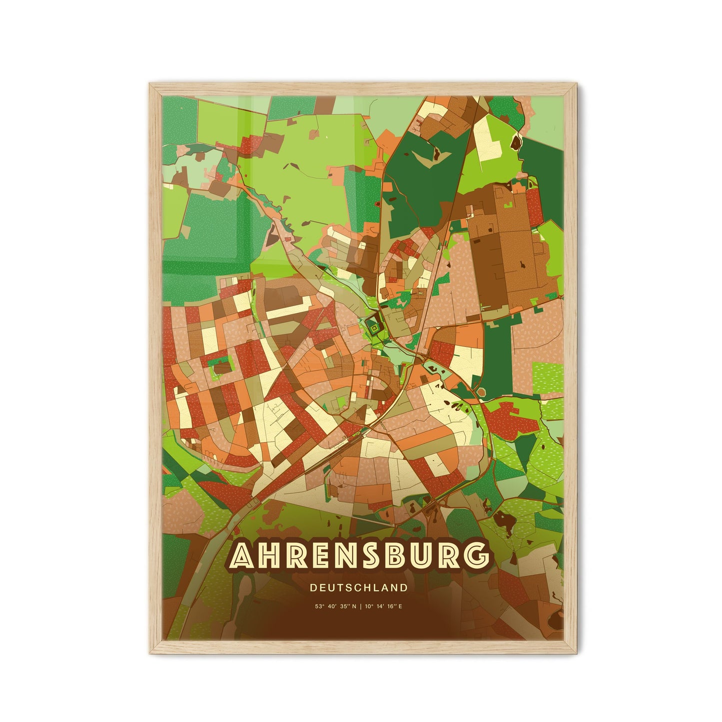 Colorful AHRENSBURG GERMANY Fine Art Map Farmhouse