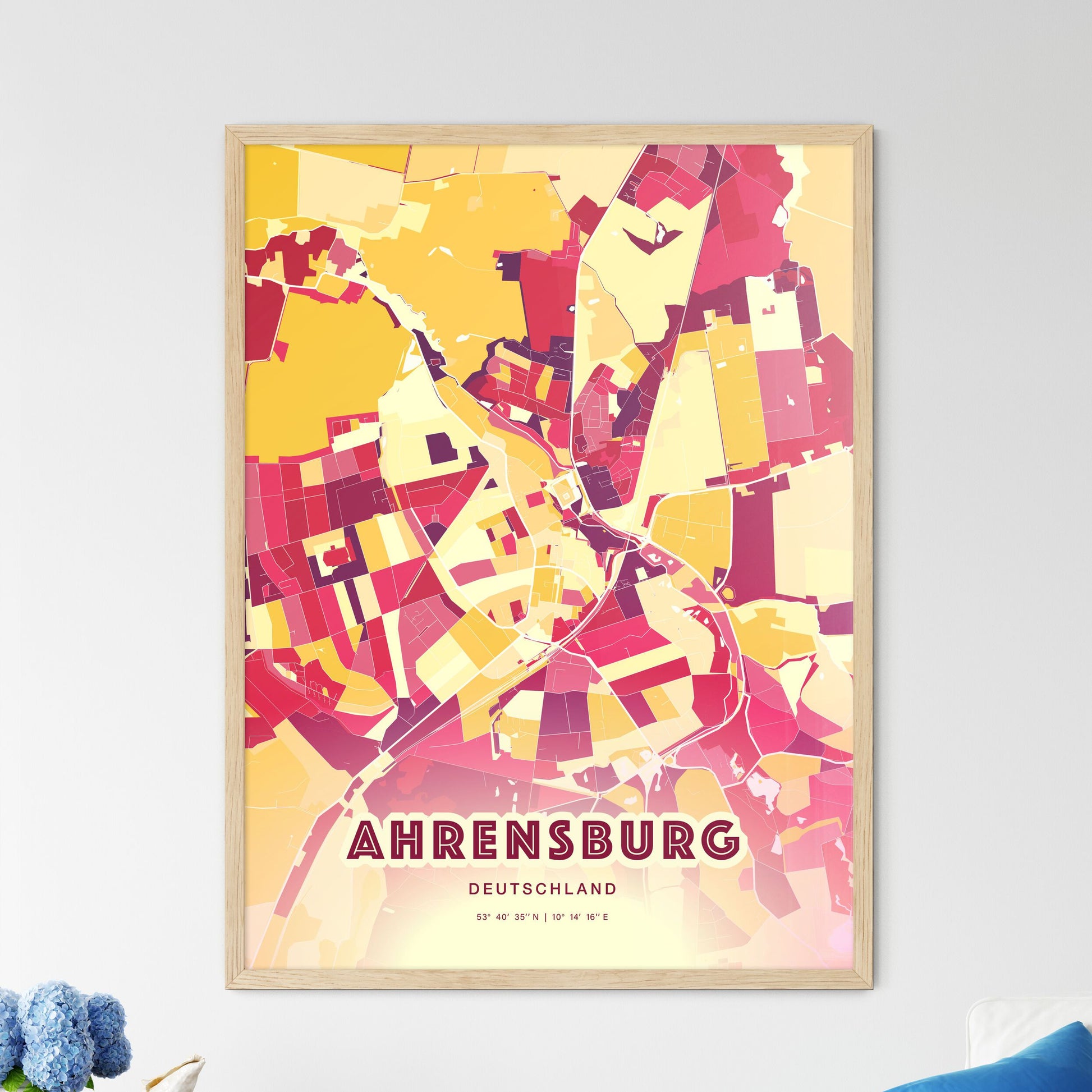 Colorful AHRENSBURG GERMANY Fine Art Map Hot Red