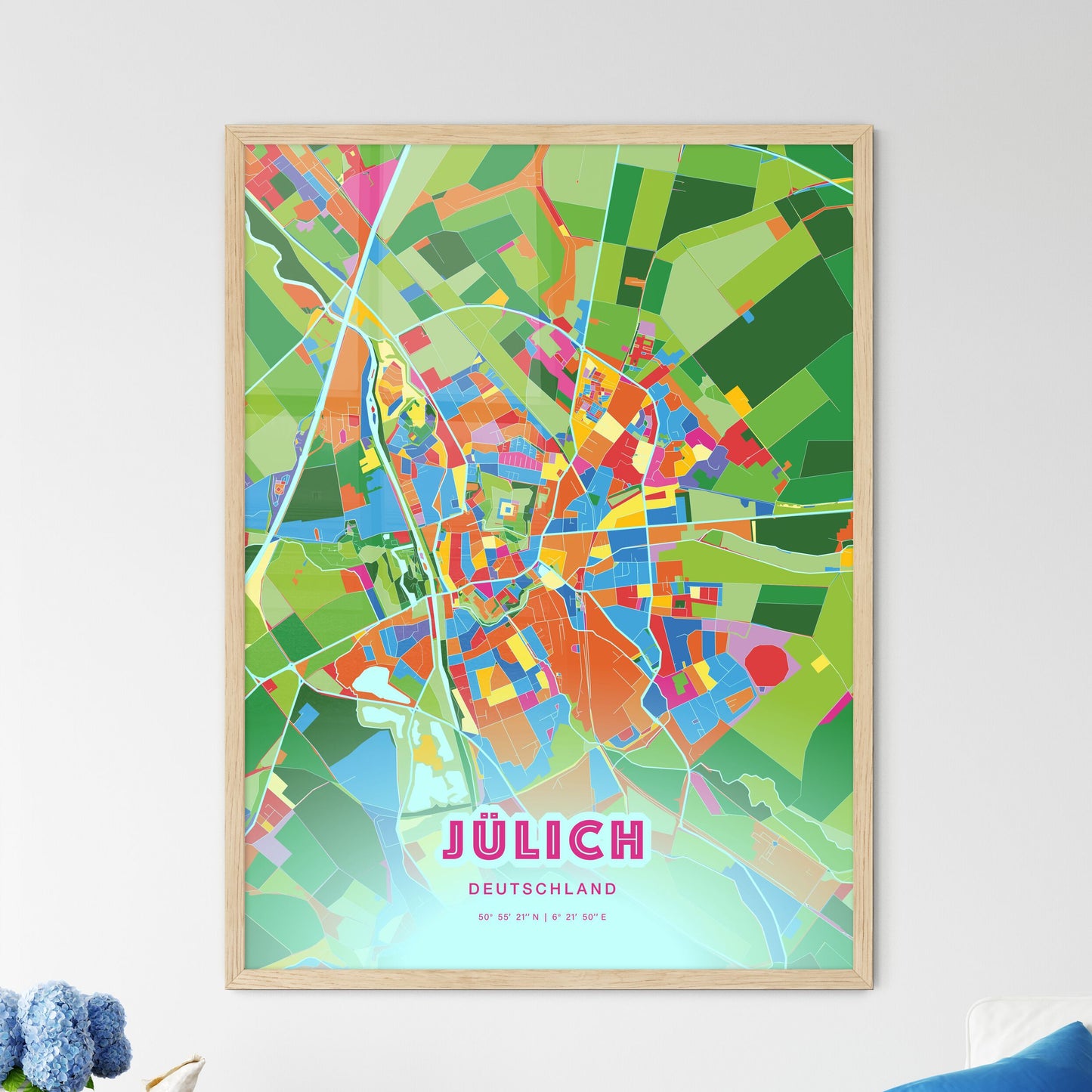 Colorful JULICH GERMANY Fine Art Map Crazy Colors