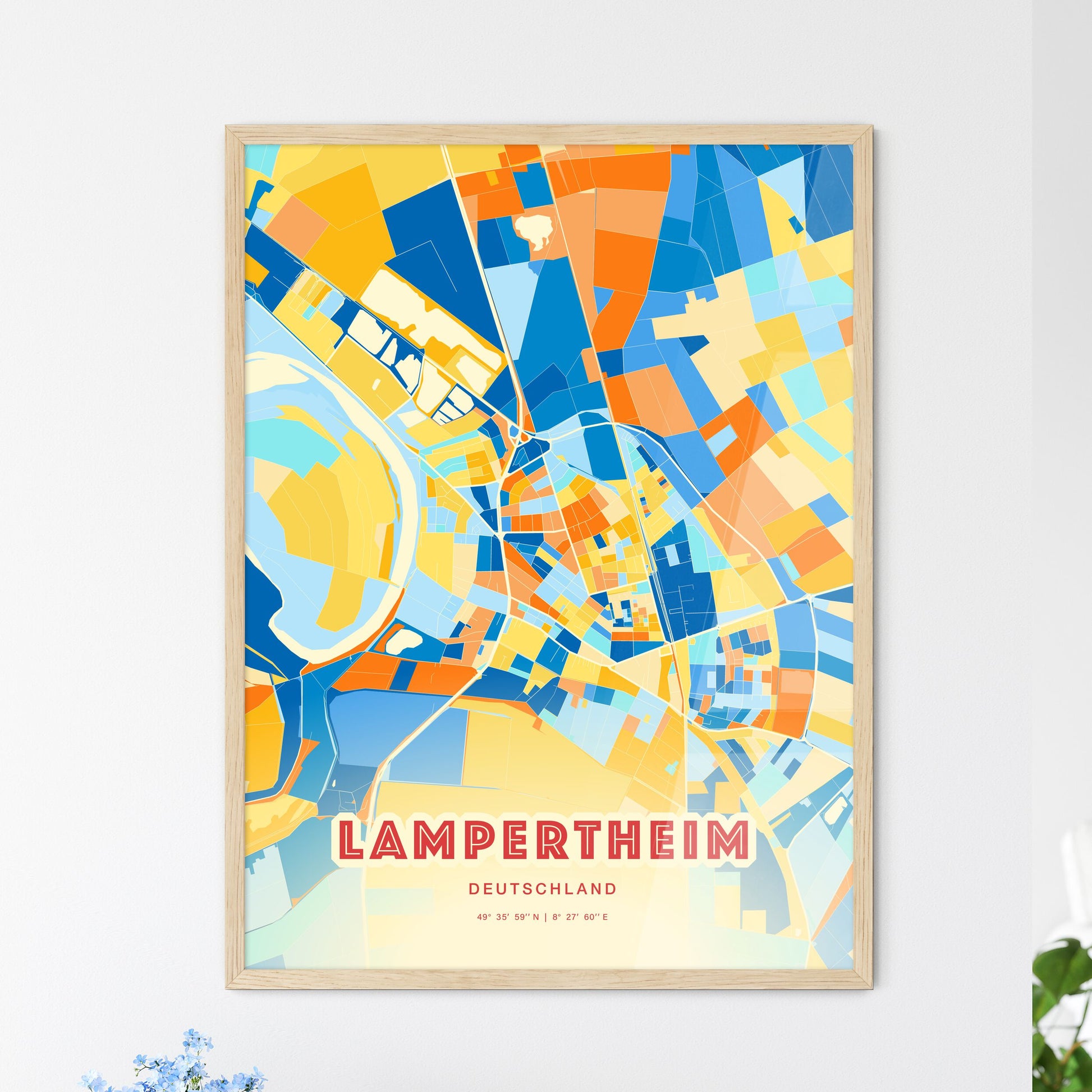 Colorful LAMPERTHEIM GERMANY Fine Art Map Blue Orange