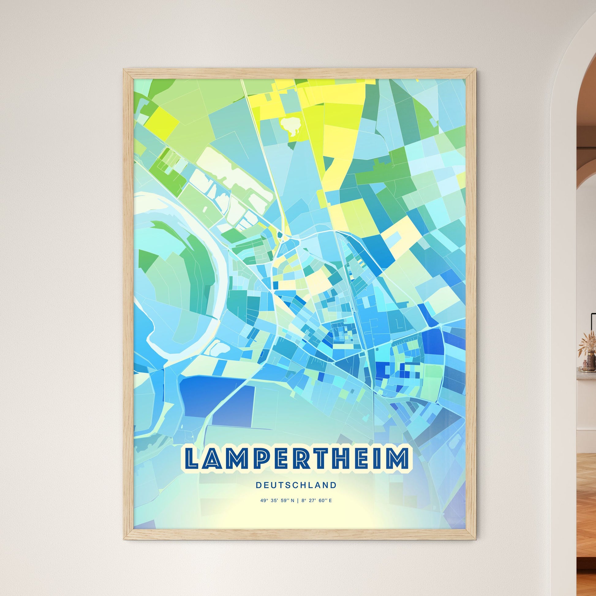 Colorful LAMPERTHEIM GERMANY Fine Art Map Cool Blue