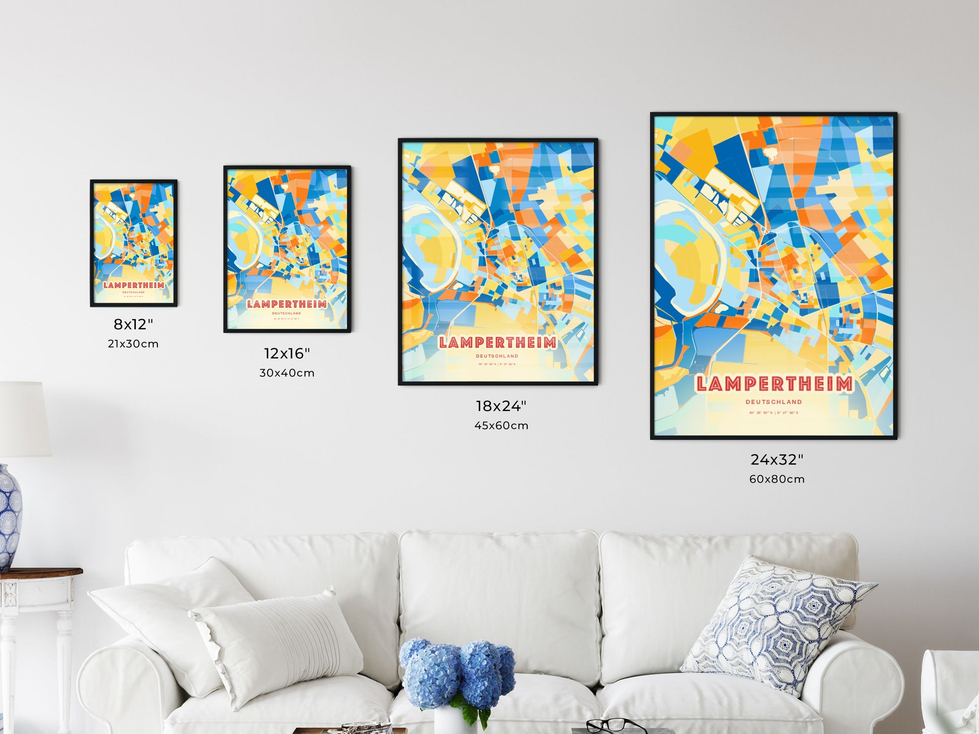 Colorful LAMPERTHEIM GERMANY Fine Art Map Blue Orange