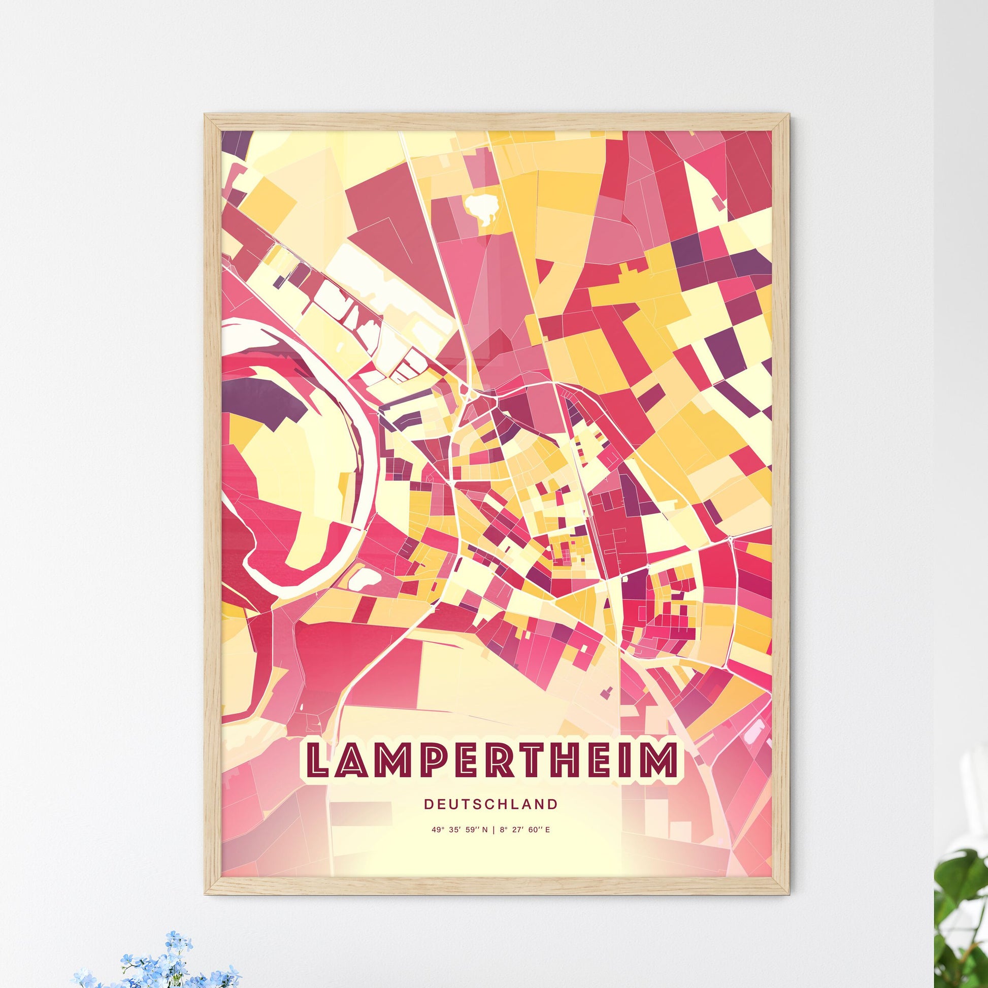 Colorful LAMPERTHEIM GERMANY Fine Art Map Hot Red