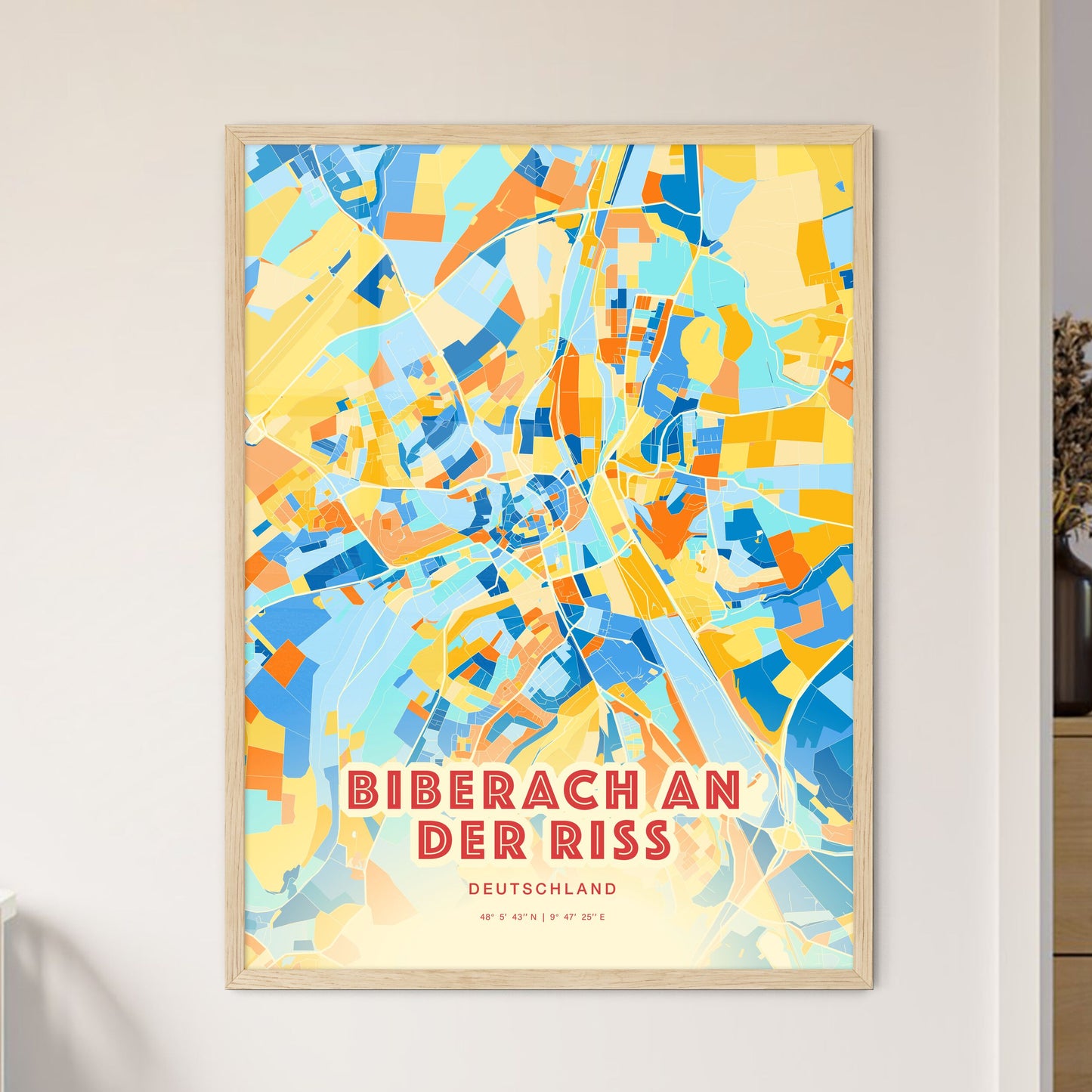 Colorful BIBERACH AN DER RISS GERMANY Fine Art Map Blue Orange