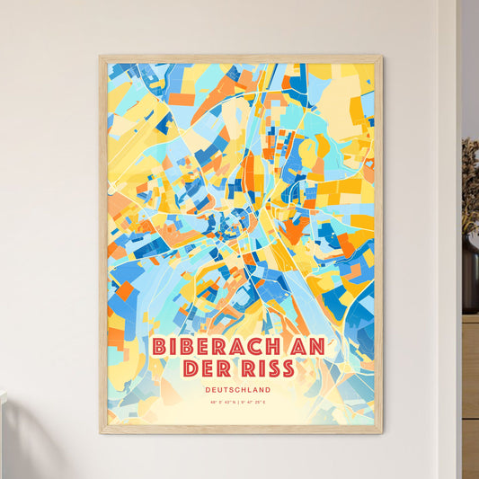 Colorful BIBERACH AN DER RISS GERMANY Fine Art Map Blue Orange