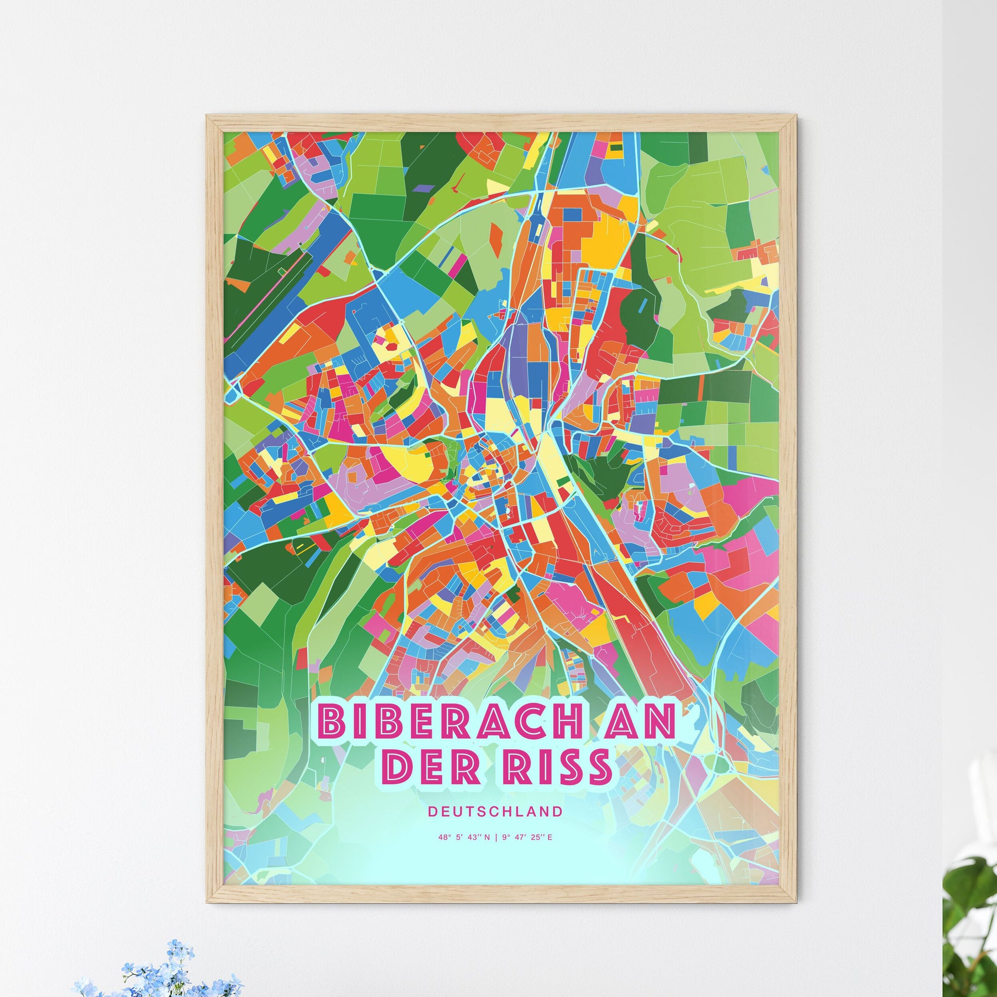 Colorful BIBERACH AN DER RISS GERMANY Fine Art Map Crazy Colors