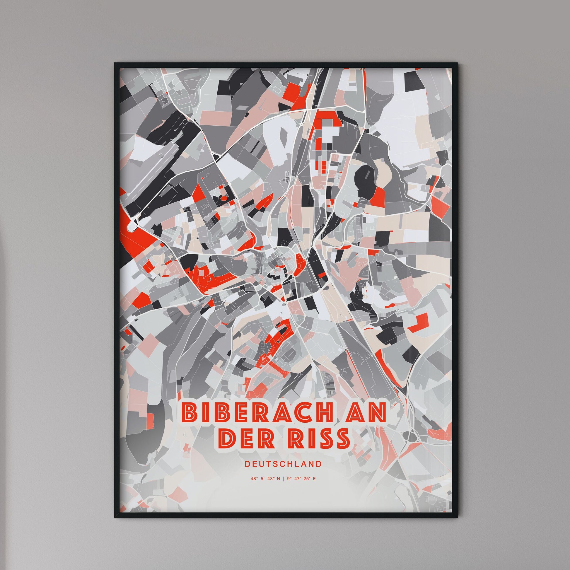 Colorful BIBERACH AN DER RISS GERMANY Fine Art Map Modern