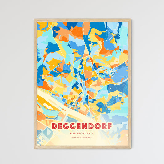 Colorful DEGGENDORF GERMANY Fine Art Map Blue Orange