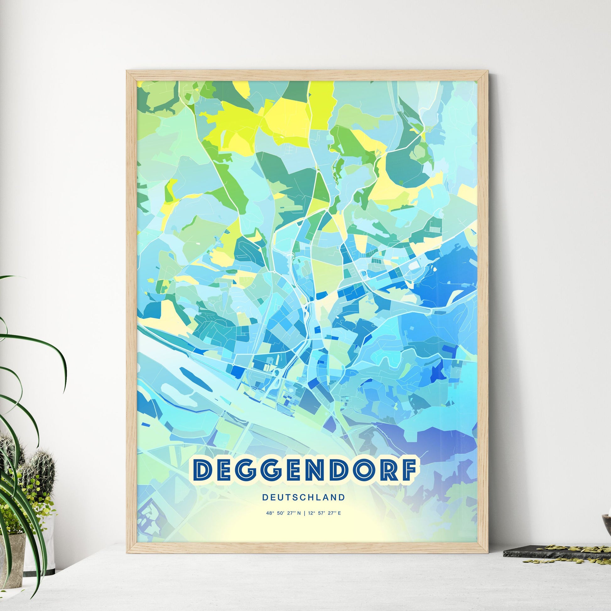 Colorful DEGGENDORF GERMANY Fine Art Map Cool Blue