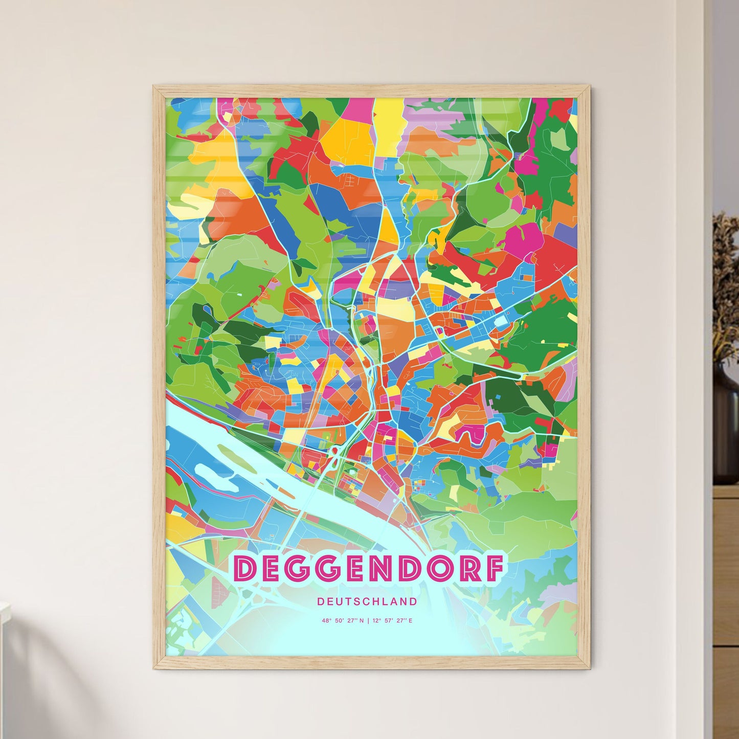 Colorful DEGGENDORF GERMANY Fine Art Map Crazy Colors