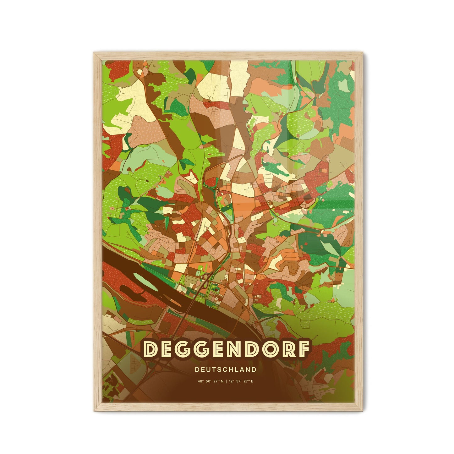 Colorful DEGGENDORF GERMANY Fine Art Map Farmhouse