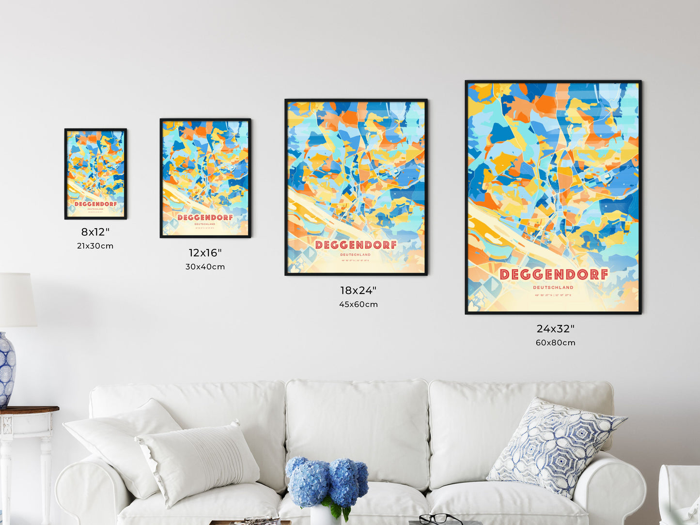 Colorful DEGGENDORF GERMANY Fine Art Map Blue Orange