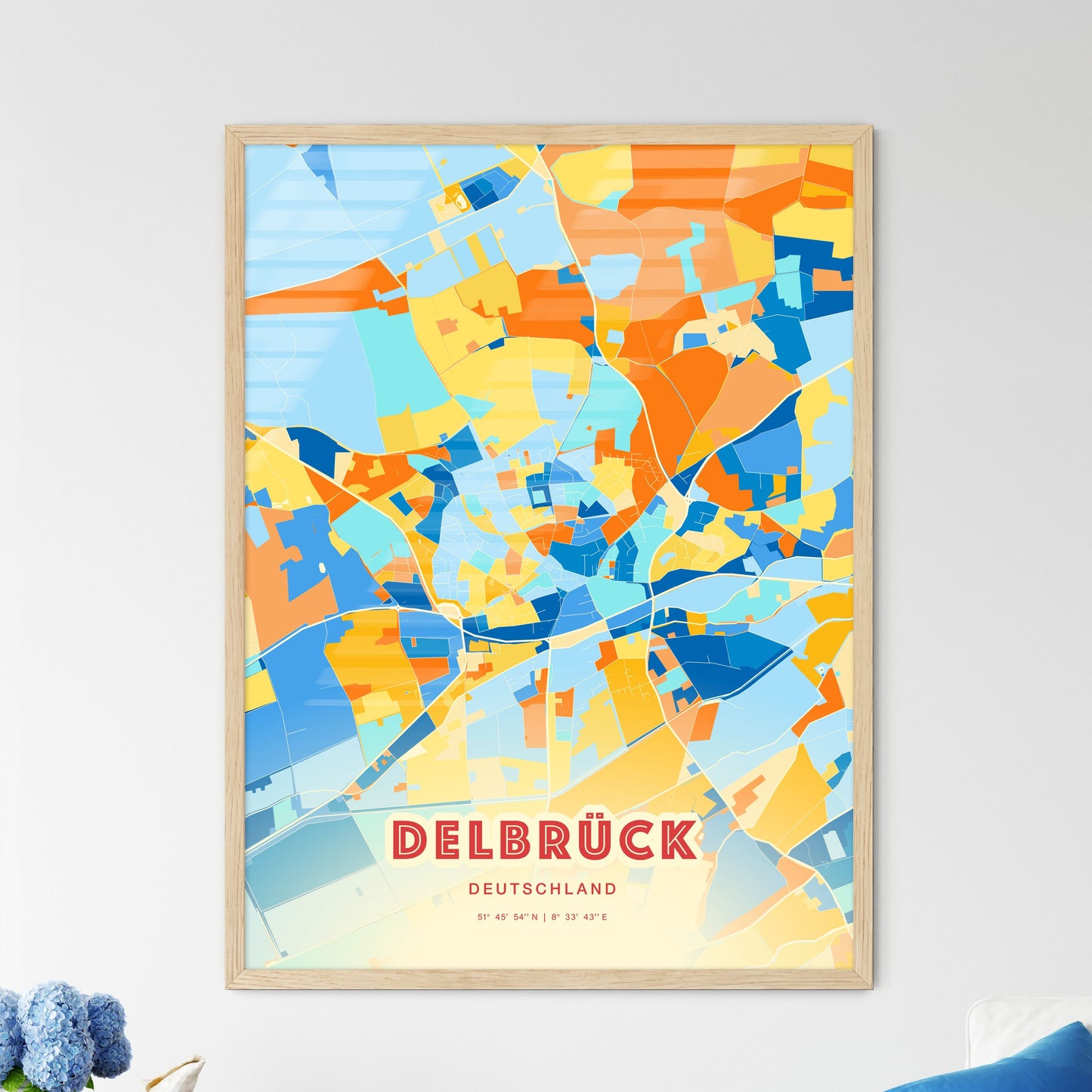 Colorful DELBRUCK GERMANY Fine Art Map Blue Orange