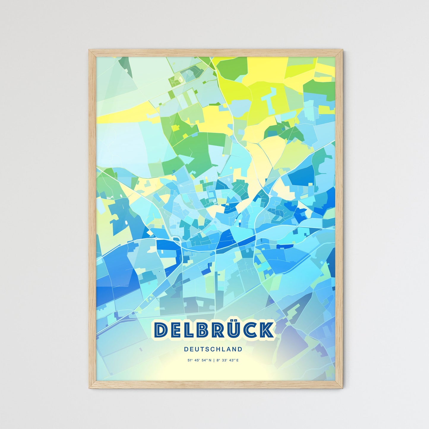 Colorful DELBRUCK GERMANY Fine Art Map Cool Blue