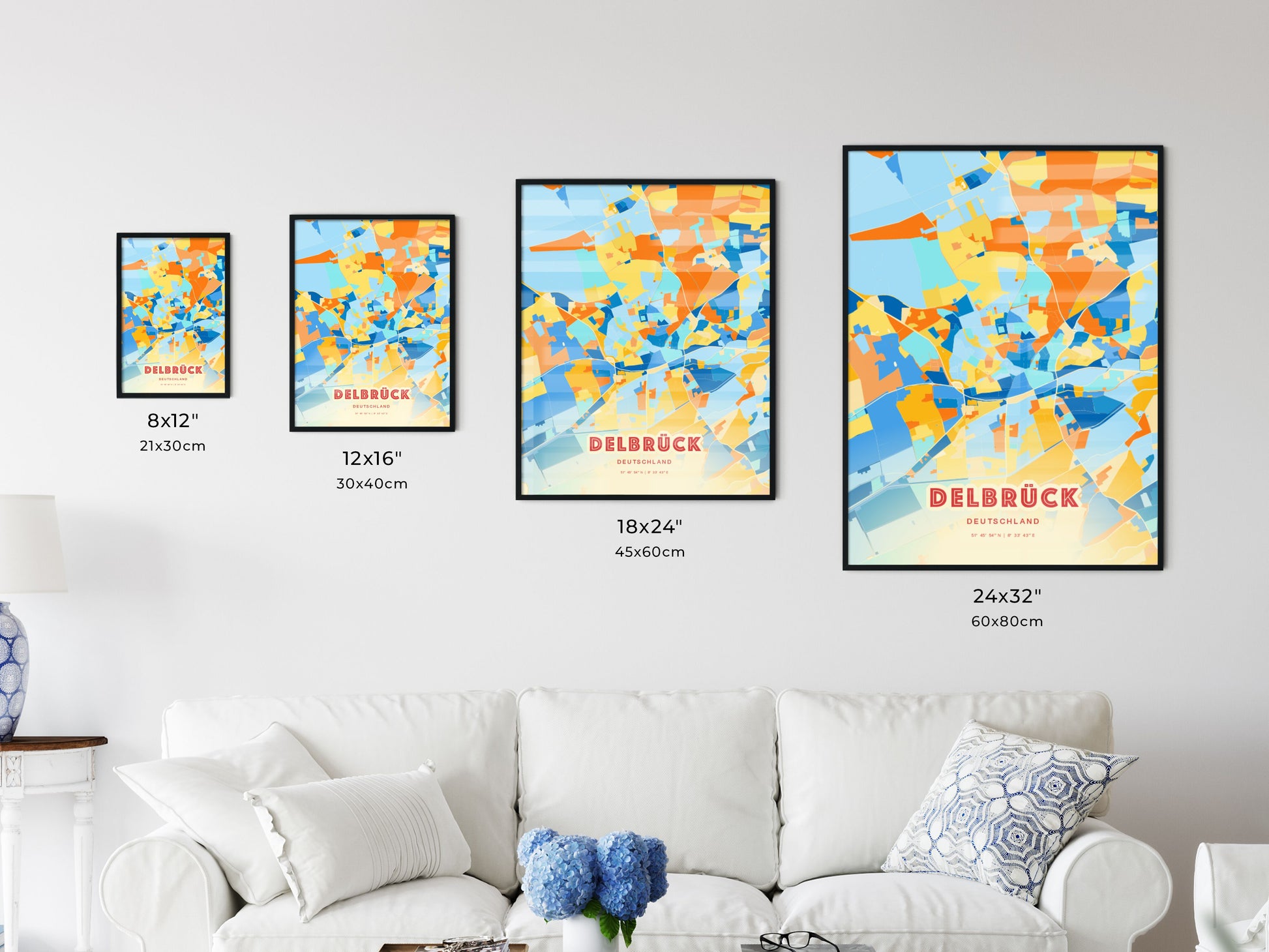 Colorful DELBRUCK GERMANY Fine Art Map Blue Orange