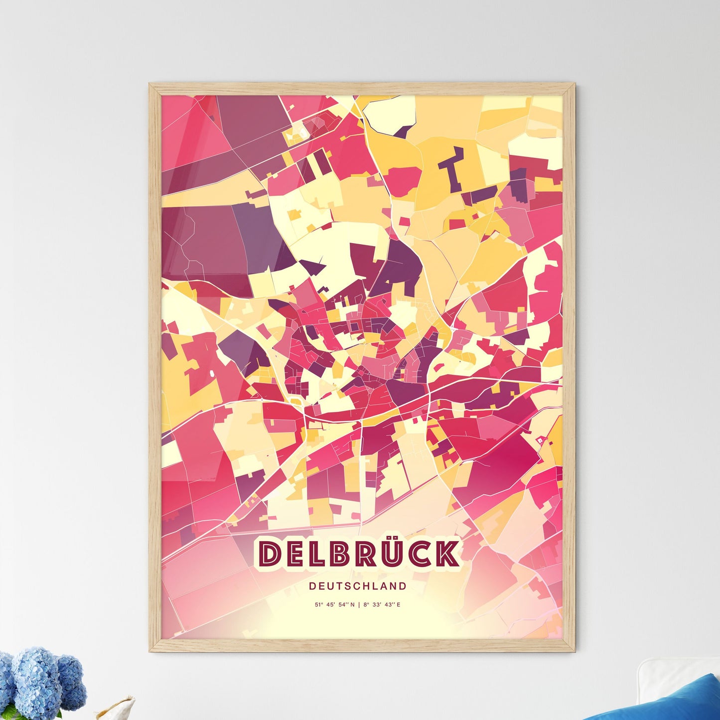 Colorful DELBRUCK GERMANY Fine Art Map Hot Red