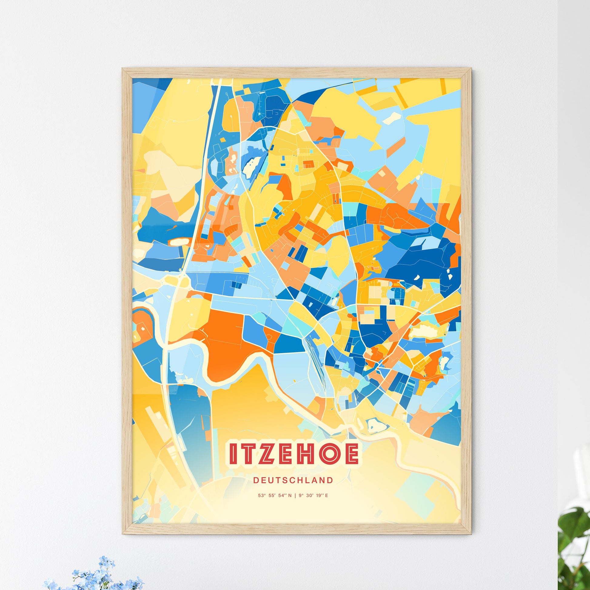 Colorful ITZEHOE GERMANY Fine Art Map Blue Orange