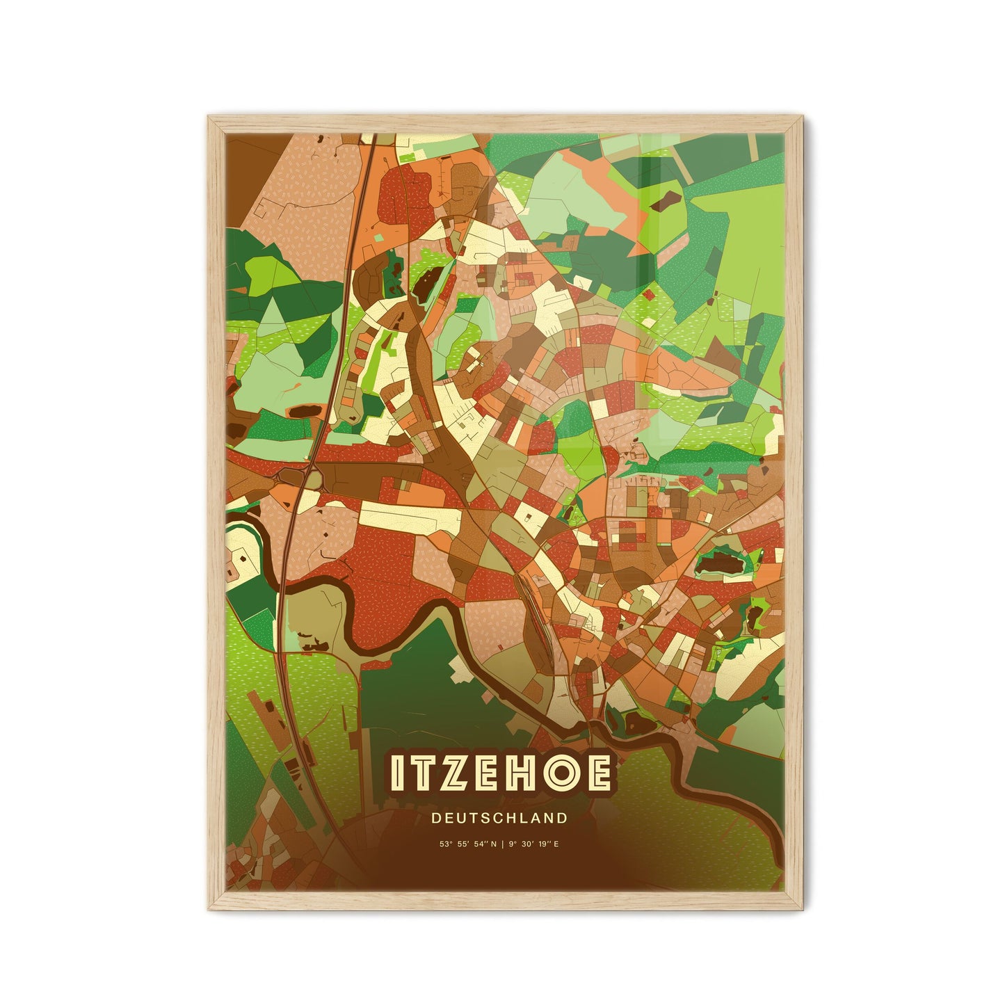 Colorful ITZEHOE GERMANY Fine Art Map Farmhouse