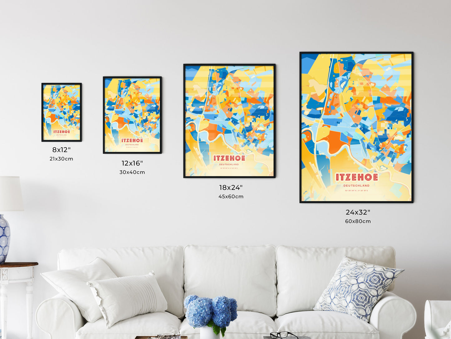 Colorful ITZEHOE GERMANY Fine Art Map Blue Orange