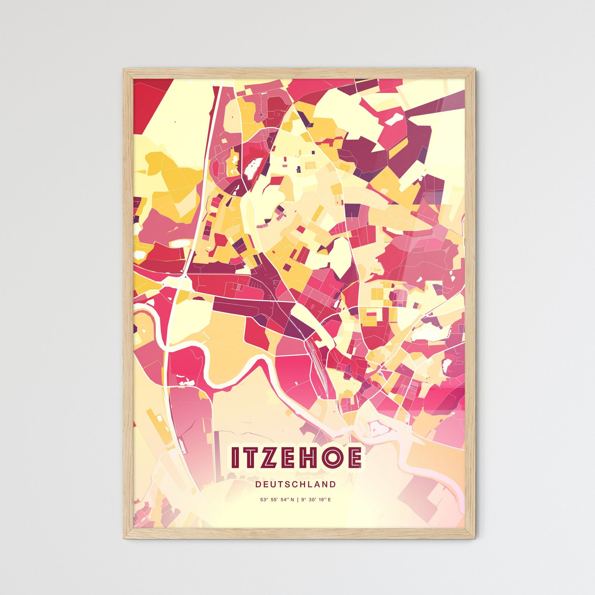 Colorful ITZEHOE GERMANY Fine Art Map Hot Red